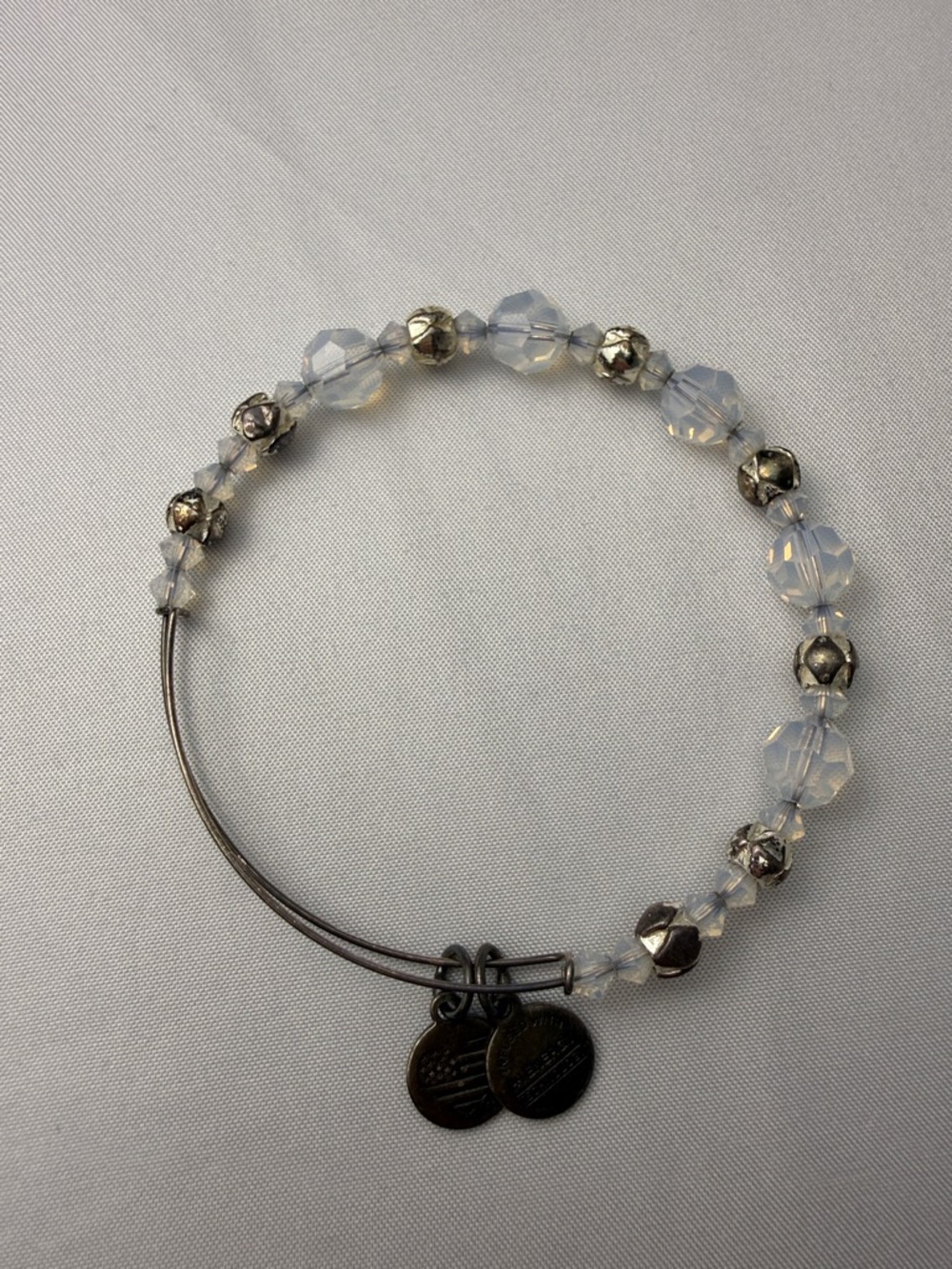 Alex and Ani Beaded Expandable Wire Bangle Bracelet Silver Tone Clear Crystal